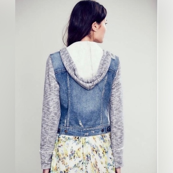 Free People Distressed Denim Hoodie XS - Picture 2 of 8